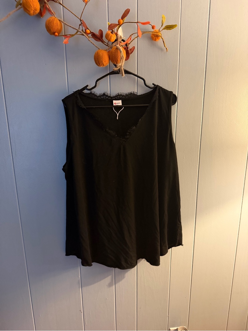 Amazon Black Sleeveless Tank with Lace Trim